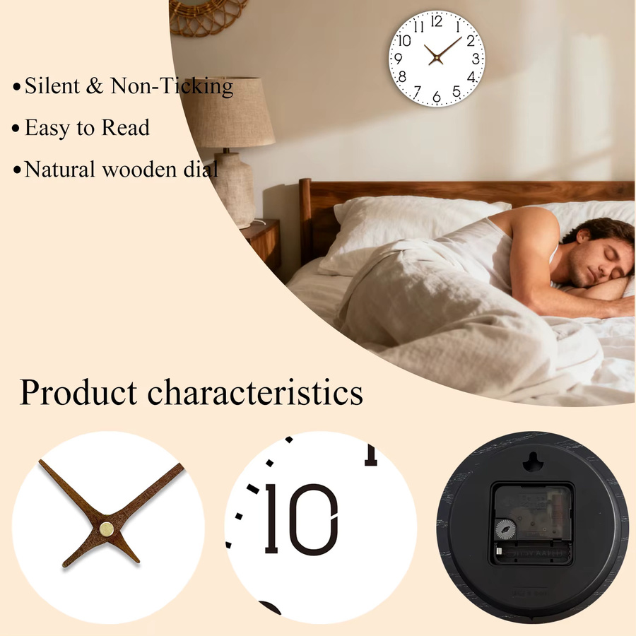 P.chuang Wanduhr aus Holz in Weiß, minimalistisches Design, geräuschloses Quarzwerk für Wohnzimmer und Schlafzimmer - Bild 2