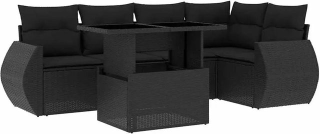 vidaXL 6-teilige Garten-Sofagarnitur in L-Form aus schwarzem Poly-Rattan mit Polsterkissen und pulverbeschichtetem Stahlgestell - Bild 1