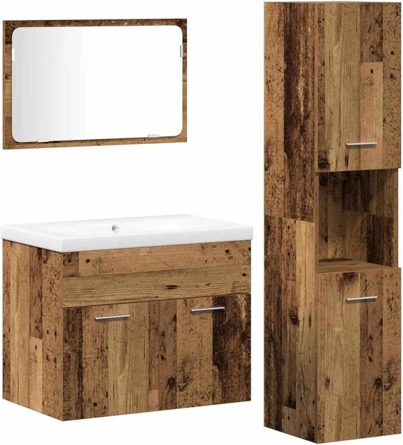 vidaXL Badezimmermöbel-Set 4-teilig mit Regal und Tür in Braun aus Holzwerkstoff - Bild 1