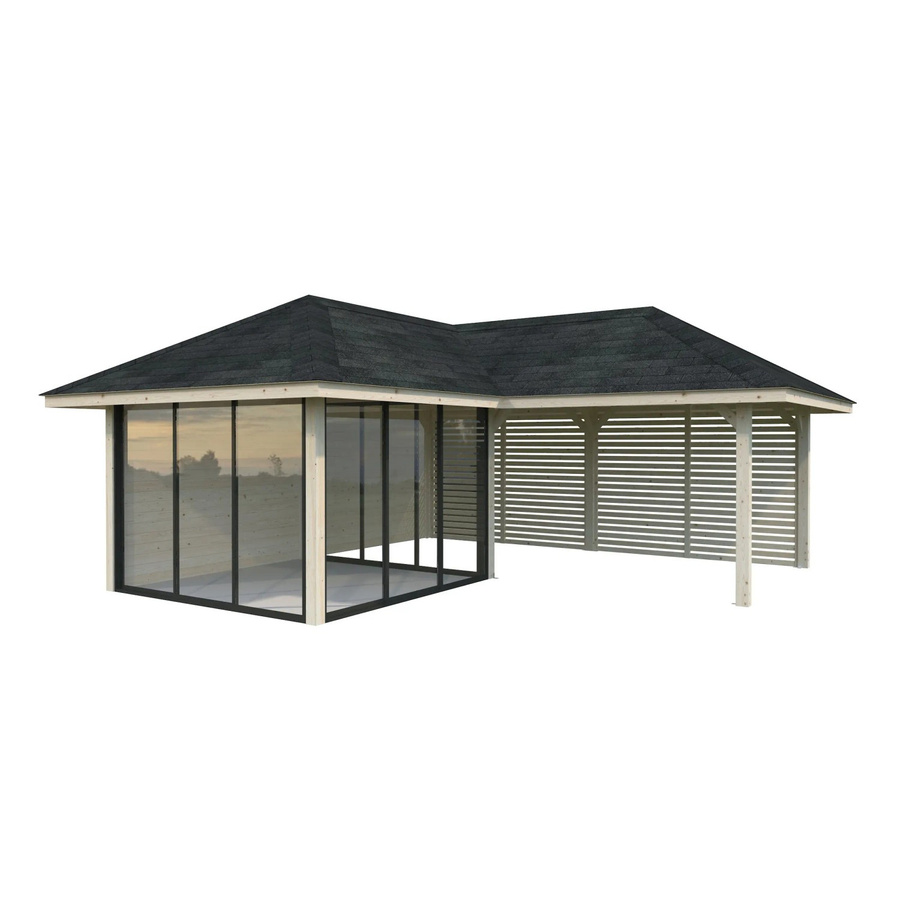 PALMAKO Pavillon Bianca Set 211 Slide aus Fichtenholz in Braun mit transparenten Alu-Schiebetüren und PZ-Schloss, B/H/T: 588 x 319 x 588 cm - Bild 3