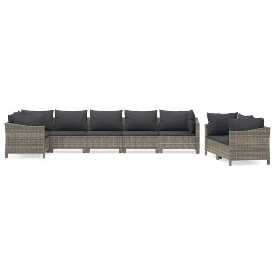 vidaXL 8-tlg Garten-Lounge-Set in U-Form aus grauem PE-Rattan mit Kissen und pulverbeschichtetem Stahlgestell - Bild 2