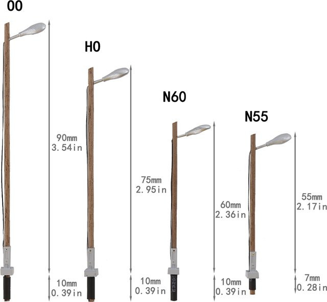 Evemodel Holzpfostenlampen Straßenbeleuchtung, 5-teiliges Set, 1:160 (Spur N), mit warmweißen LED - Bild 1