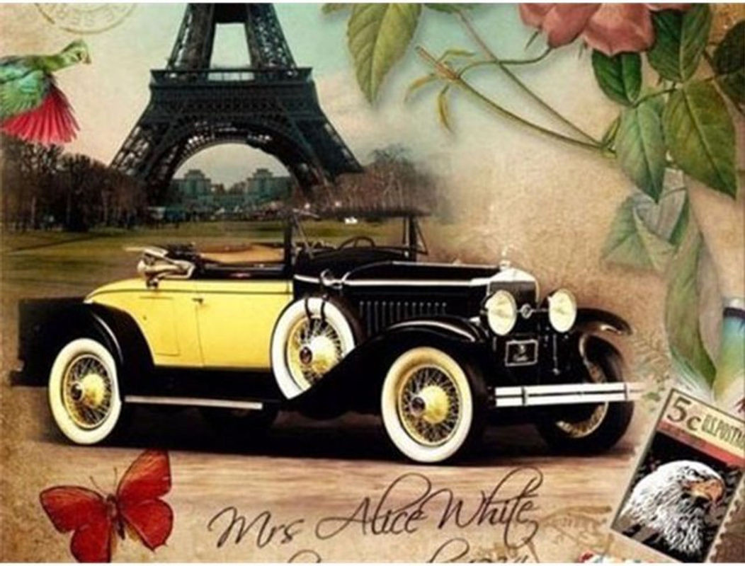 FIYO Diamond Painting Set Klassische Autos 5D Mosaikbild mit Strass in Mehrfarbig B: 30 cm, H: 20 cm - Bild 1