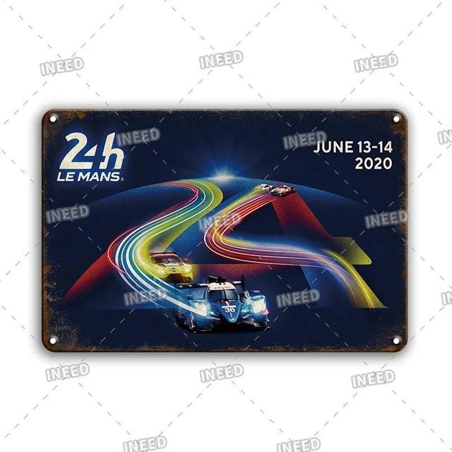 Lucky starfish DECO Vintage 24 Le Mans Blechposter Metallschild Rennwagen Retro Multicolor B: 30 cm, H: 20 cm - Bild 1