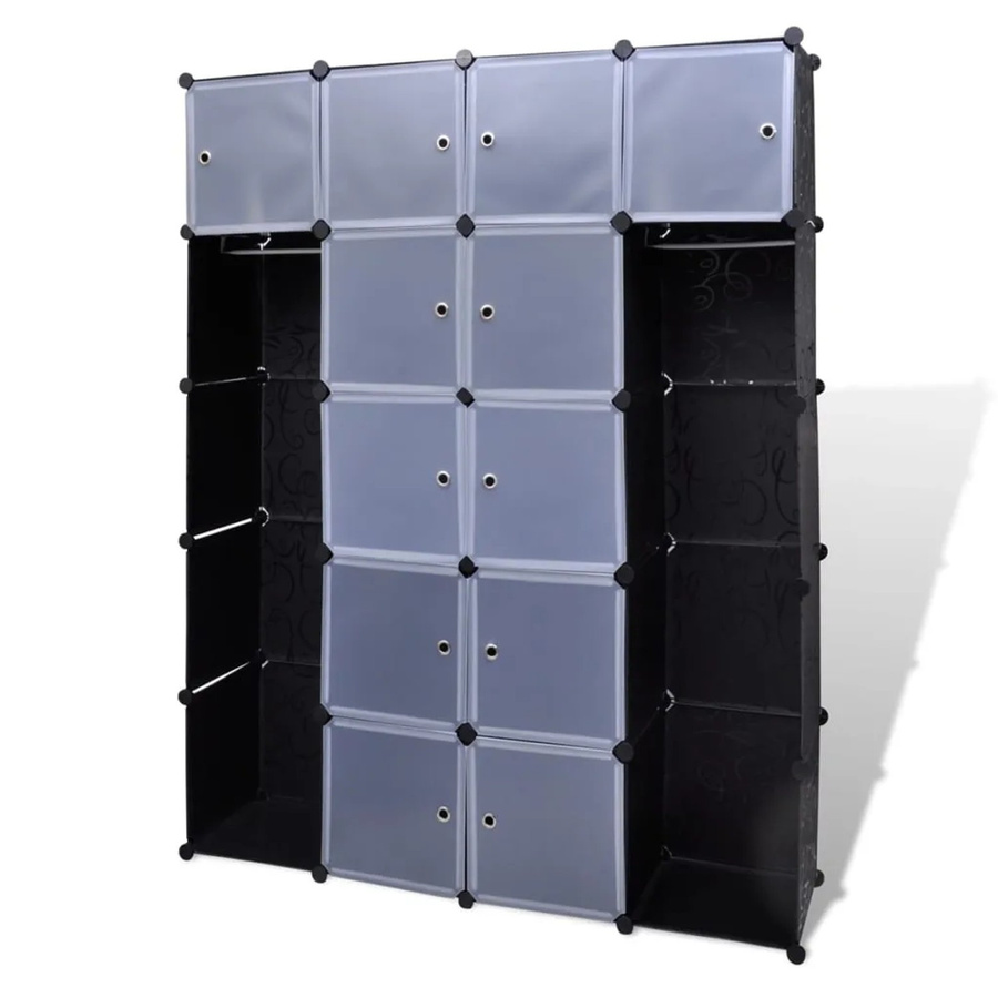 vidaXL Modularer Schrank mit 14 Fächern aus Kunststoff und verchromtem Stahldraht, Schwarz-Weiß, B: 37 cm, H: 180,5 cm, T: 37 cm - Bild 2