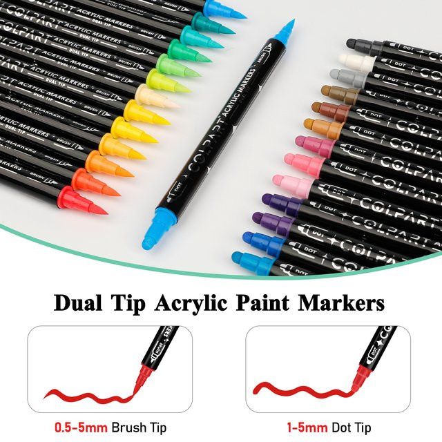 24 Farben Acrylmarker Set mit extra feiner und gepunkteter Spitze für Felsmalerei, Keramik, Glas und Holz in Multicolour - Bild 1