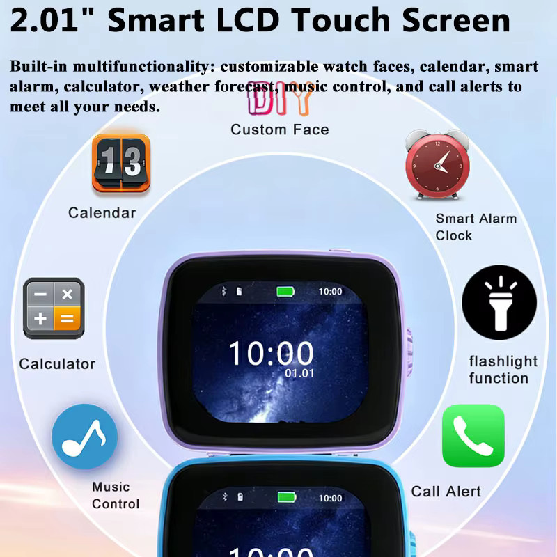 JINSERTA Mini Smart Bluetooth-Lautsprecher im TV-Design mit 2,01 Zoll Touchscreen, Surround-Sound Musikbox, Wecker und Kalender in Weiß - Bild 3