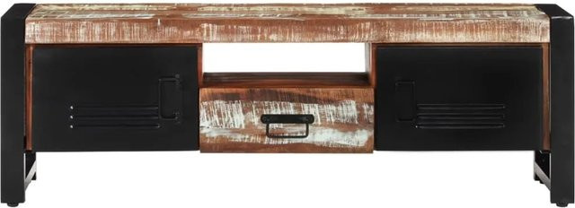 vidaXL TV-Schrank im Industrial Design aus Massivholz und Metall, Farbe Braun, B/T/H: 120 x 30 x 40 cm - Bild 1