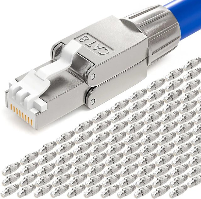 hb-digital 100er Set Netzwerkstecker CAT 8 RJ45 LSA STP mit vergoldeten Kontakten in Silber - Bild 1