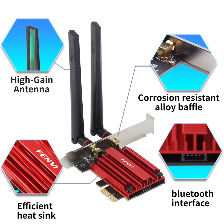 Fenvi WiFi 6E AX210 Wireless Netzwerkkarte mit Bluetooth 5.3 und einstellbarer Antenne für Windows 10/11 Desktop PC - Bild 3