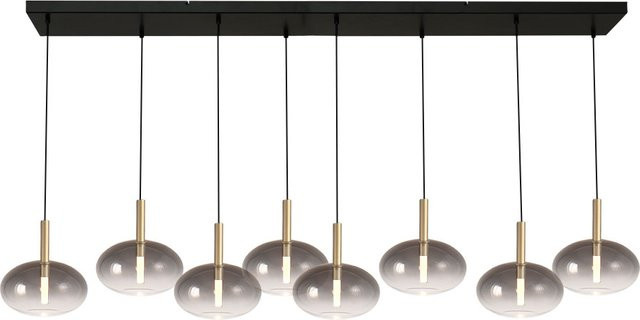 Masterlight Lido LED-Pendelleuchte 8-flammig in Gold und Rauchglas, dimmbar und höhenverstellbar, ovale Form - Bild 1