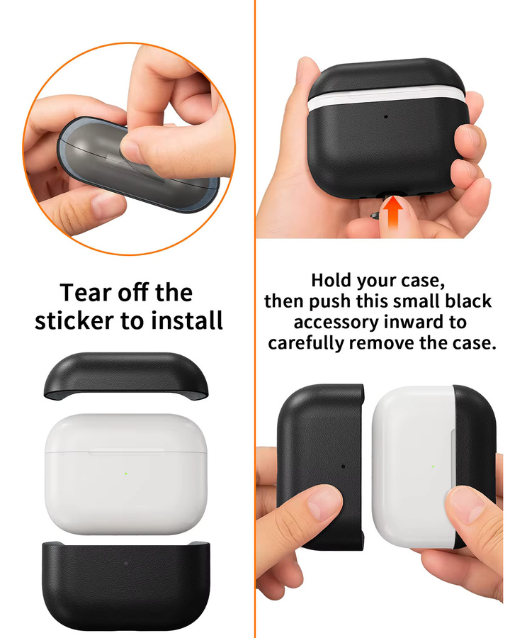 Eary Echtleder-Schutzhülle für AirPods Pro 3, stoßfestes Kopfhörer-Etui in Schwarz oder Braun - Bild 5