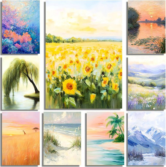 Potdemiel Leinwand Poster mit vier Jahreszeiten Wildnis Landschaft und floralen Motiven, Mehrfarbig, Rechteckig - Bild 1