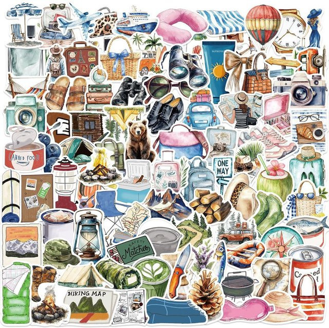 100 Stück wasserfeste Aquarell Aufkleber mit Cartoon- und Graffiti-Motiven in Multicolour von AnimeWorlds Store - Bild 1