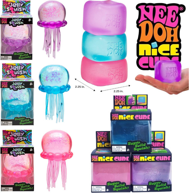 NeeDoh Quallen- und Würfel-Squish-Spielzeug zur Stressbewältigung, weiches Jelly Squeeze Fidget-Spielzeug für Kinder und Erwachsene, Multicolour - Bild 1