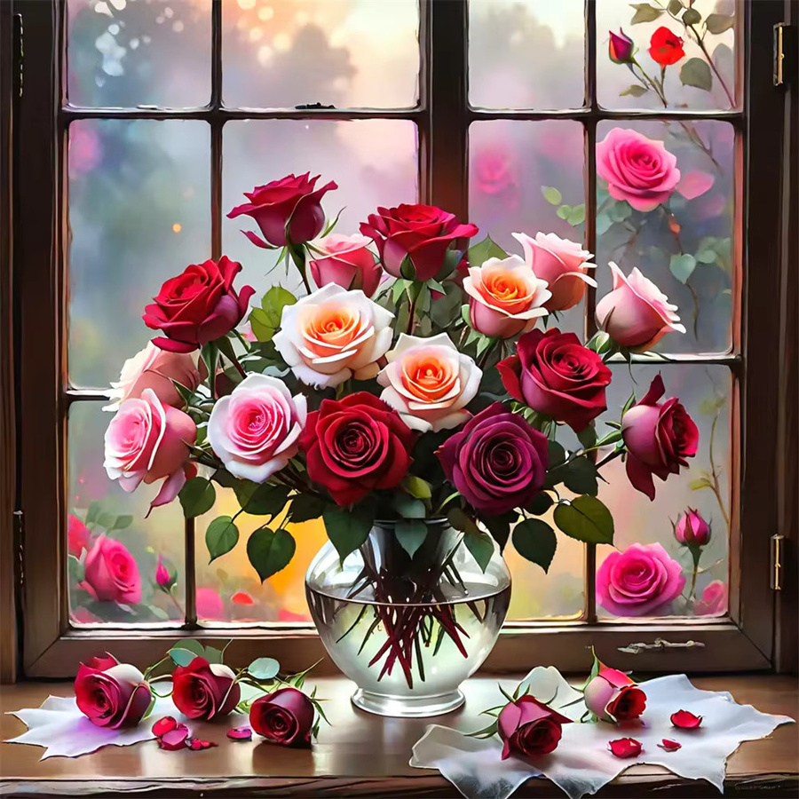 Evershine Kreuzstich Set Rose Blumenbild in Multicolour B/H: 30 x 30 cm - Bild 3