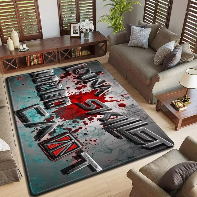 Karpetti Rock Band Logo Design Fußmatte, rutschfester und waschbarer Teppich für Wohnzimmer und Schlafzimmer, B/B: 80 x 120 cm, Multicolour - Bild 1