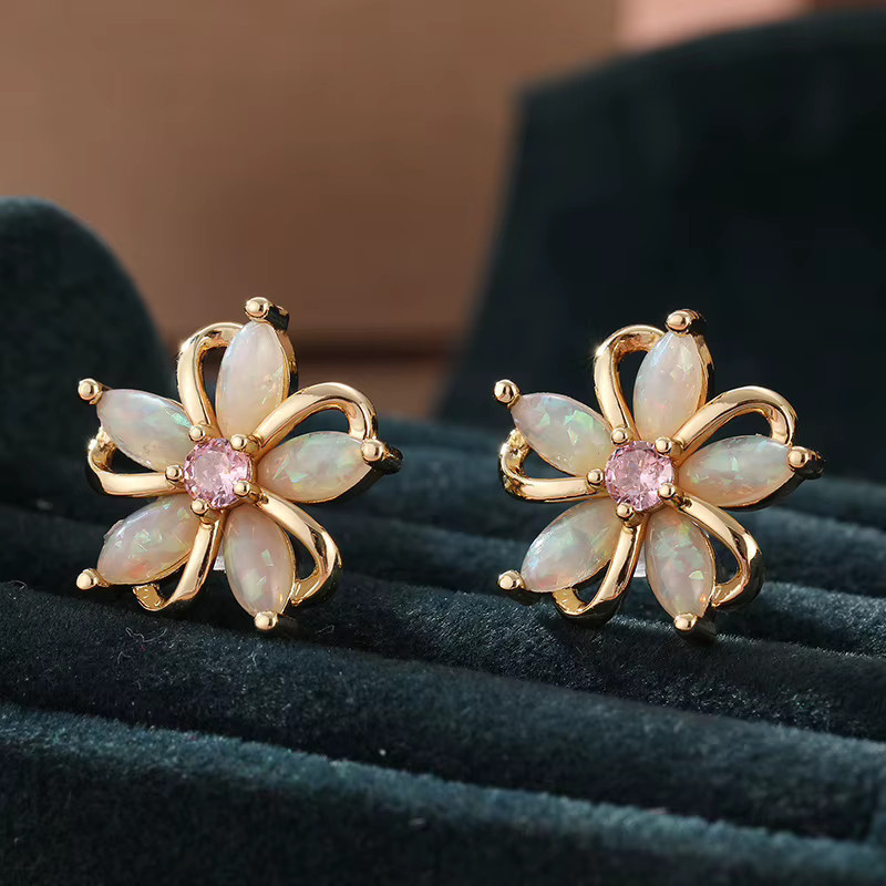 YoYo Ohrstecker, rosa Zirkonia, Blumenform, Damen, Roségold - Bild 2