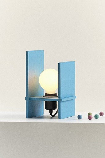 Jotex LEHO Tischlampe in Blau und Holz mit Kugelschirm für Kinderzimmer und Schlafzimmer - Bild 1