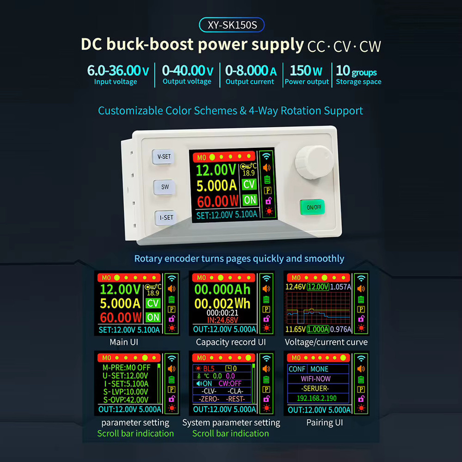 Aideepen SK150S 150W CNC DC Buck Boost Converter Einstellbarer Spannungsregler mit MPPT Solarladung in Weiß und Transparent - Bild 2