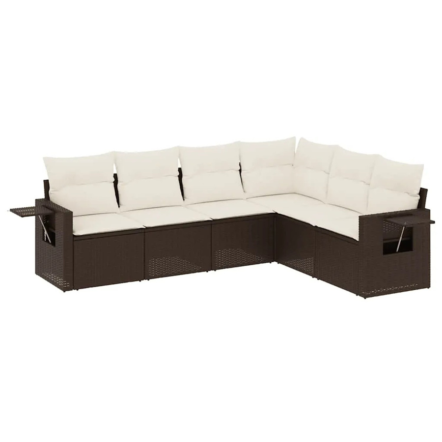 vidaXL 6-teilige Garten-Sofagarnitur aus Poly-Rattan mit Kissen in Braun - Bild 2