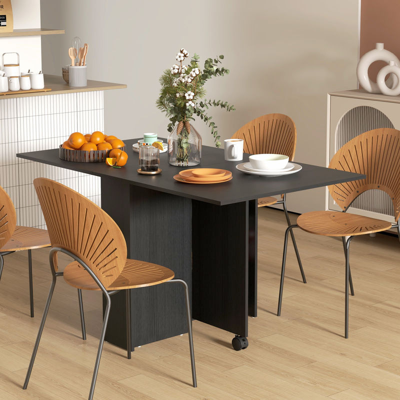 HOMCOM Klappbarer Esstisch mit Rollen und Regalen, Modernes Design, Schwarz, B/T/H: 140 x 80 x 74 cm - Bild 2