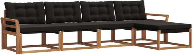 vidaXL Outdoor-Sofagarnitur 5-tlg. aus Akazienholz und Textilene mit Kissen, Schwarz und Natur - Bild 1