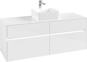 V&B Waschtischunterschrank Collaro in Weiß Glossy mit Waschtisch und LED-Beleuchtung B: 140 cm, T: 54,8 cm, H: 50 cm - Bild 1