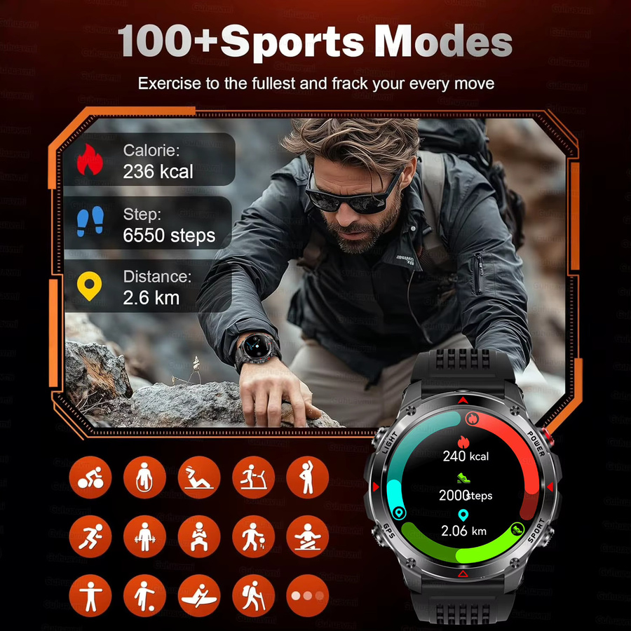 GUHUAVMI Dual-Band GPS Smartwatch für Outdoor-Sport in Schwarz mit Kompass, Höhenmesser und 3 ATM Wasserdichtigkeit - Bild 6