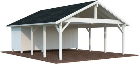 PALMAKO Carport Robert aus Fichtenholz mit Satteldach, Farbe: Weiss, B/T/H: 637 x 764 x 363 cm - Bild 1