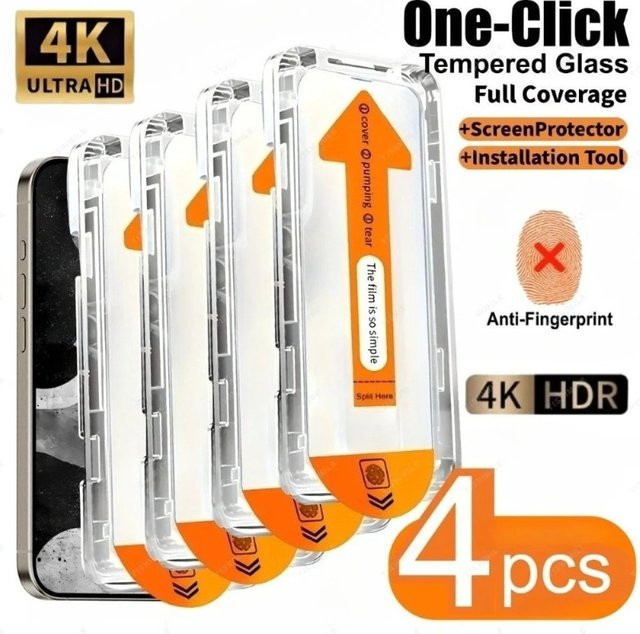 ZMZE 4er-Set Ultra-Klare Displayschutzfolie für iPhone 17 16 15 14 13 12 11 Pro Max Plus Air 16e mit Ein-Klick-Installation, Transparent - Bild 1