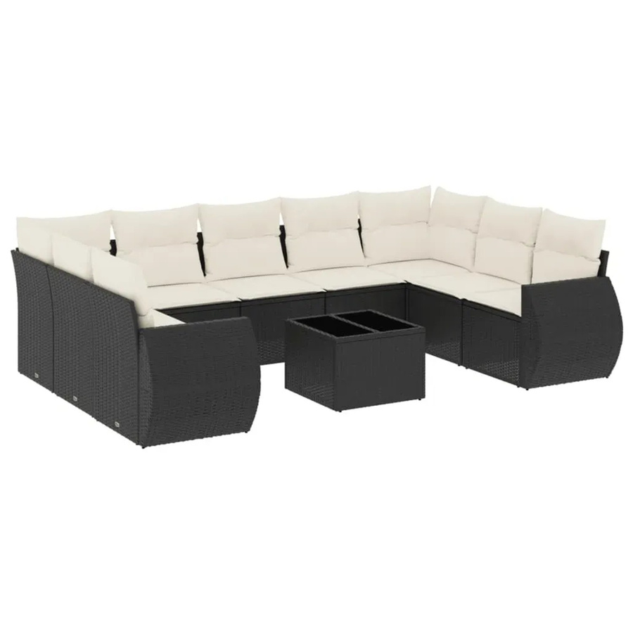 vidaXL 10-tlg Garten-Sofagarnitur in L-Form aus Poly-Rattan und pulverbeschichtetem Stahl mit Kissen in Schwarz - Bild 2