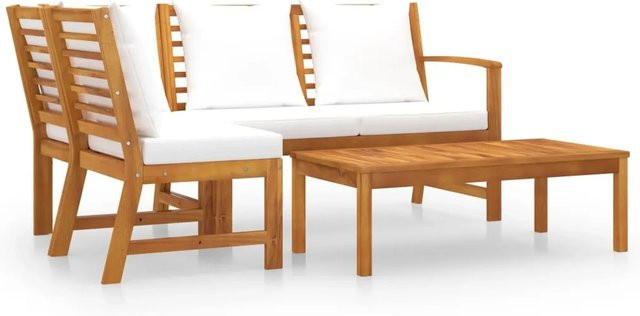 vidaXL 4-tlg Garten-Lounge-Set Modell 6 aus Akazienholz in L-Form mit cremefarbenen Auflagen - Bild 1