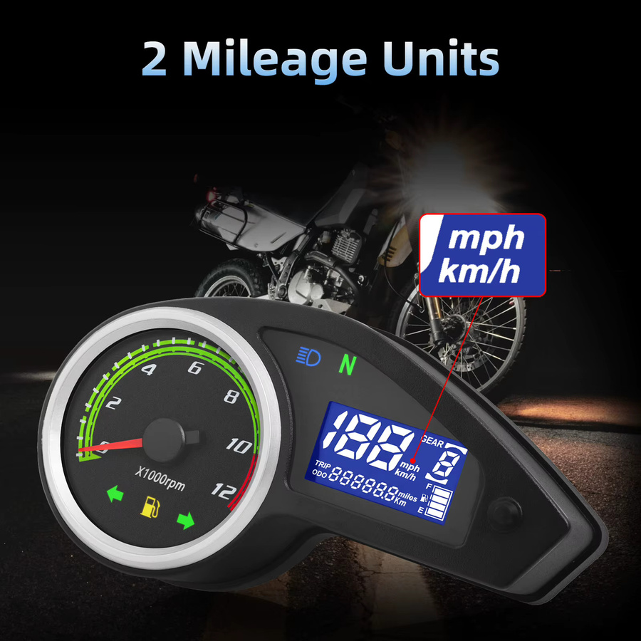 MAIMEIMI Universal Motorrad Digital Tachometer mit LCD-Display in Grün und Schwarz, 12V LCD-Computer-Geschwindigkeitsmesser mit Alarm-Signallichtern und 12000rpm Sensor für Honda - Bild 3