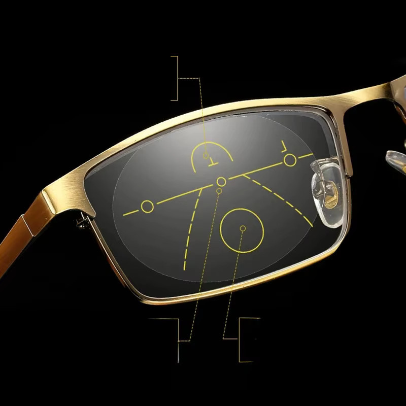 DUTRIEUX Progressive Multifokal-Lesebrille, Vollrand, Eckig, Metall, Gold, Unisex - Bild 1