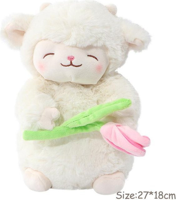 Linyi toy car Lamm Plüschtier, weiß, rosa, Schaf hält Tulpenblume - Bild 1