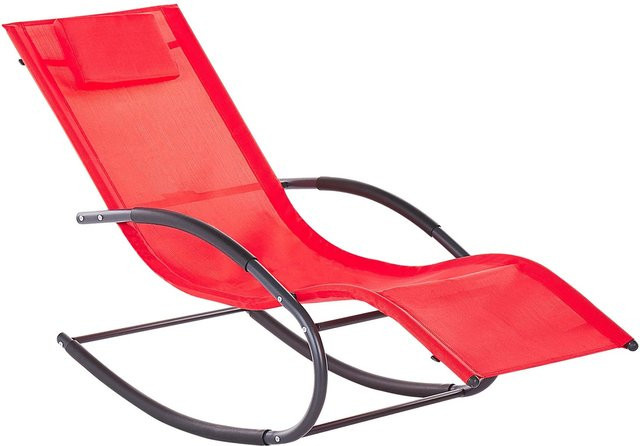 Beliani Gartenliege in Rot und Schwarz mit verstellbarer Kopfstütze und Armlehnen, B/T/H: 155 x 60 x 90 cm - Bild 1