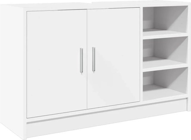 vidaXL Waschbeckenunterschrank Weiß aus Holzwerkstoff mit Türen und offenem Regal, B/T/H: 90 x 29 x 55 cm - Bild 1