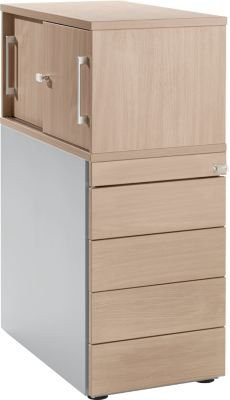 Schäfer Shop Genius Standcontainer mit Aufsatzschrank und Schiebetür, abschließbar, Eiche/weißalu - Bild 1