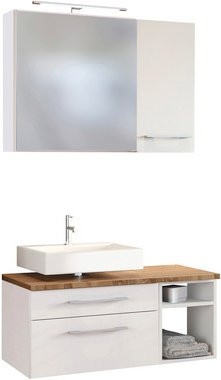 HELD MÖBEL Unterbecken-Set Davos in Weiss mit integrierter Beleuchtung und Regalen, B/H/T: 90 x 200 x 47 cm - Bild 1