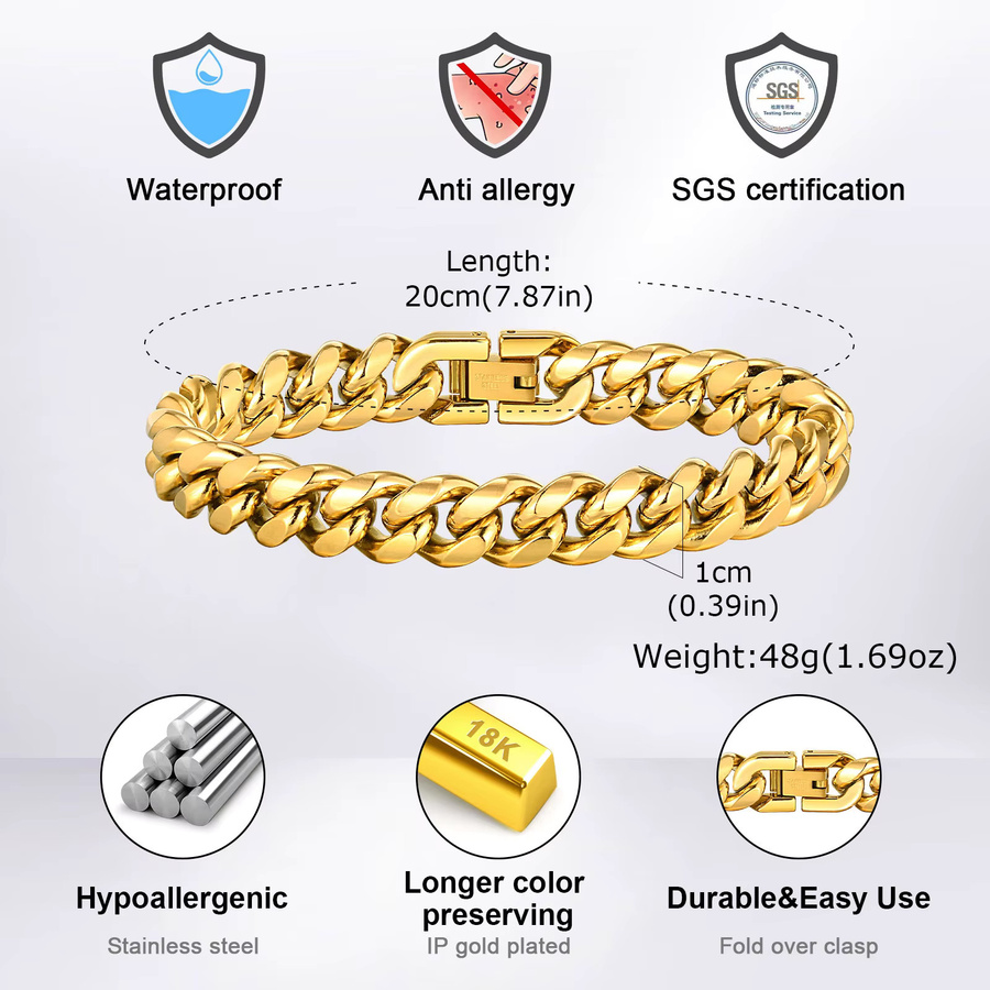 mprainbow Kettengliederarmband Edelstahl, Gold, Herren - Bild 3