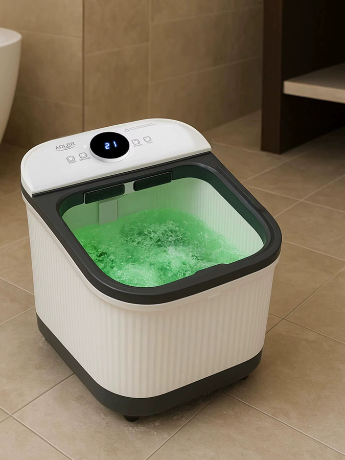 Adler Wasser-Fußmassagegerät in Weiß mit LED-Panel, Warmwasserbereiter und Rollen - Bild 6