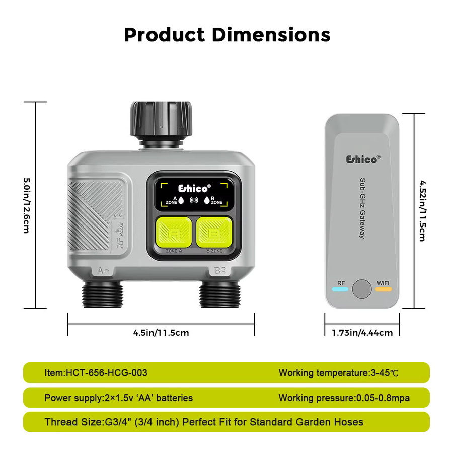 Eshico HCT-656 RF433 Digitaler 2-Zonen-Wassertimer mit Tuya-App-Steuerung, Automatisches Gartenbewässerungswerkzeug für den Außenbereich, Farbe: Grau - Bild 5