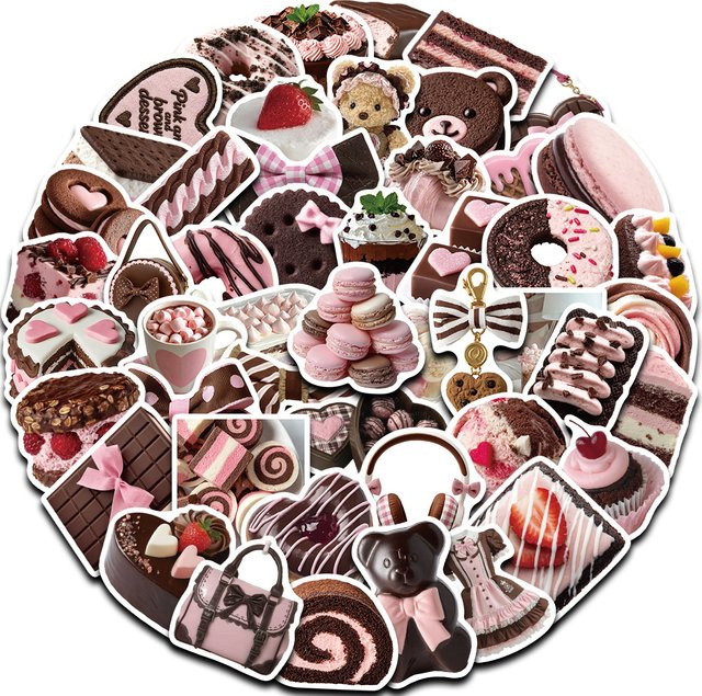 Retro-Dessert-Aufkleber-Set, 50-teiliges Set, multicolour - Bild 1