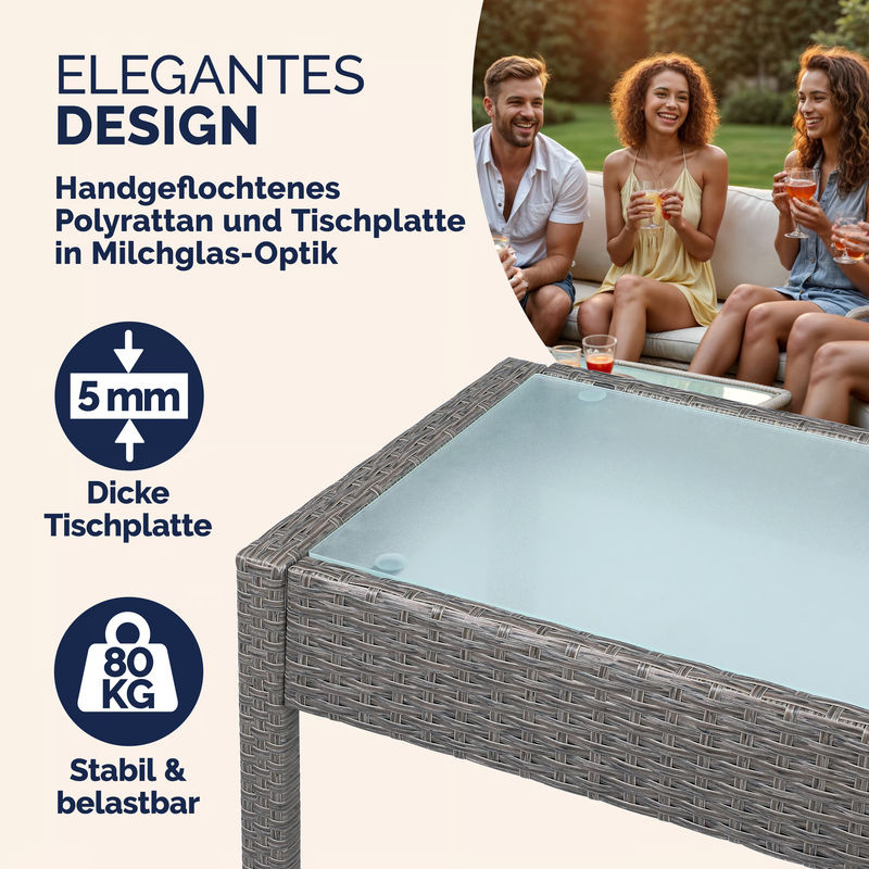 CASARIA Polyrattan Garten-Sitzgruppe 4-teilig in Grau/Anthrazit mit Tisch, Bank und Stühlen - Bild 5