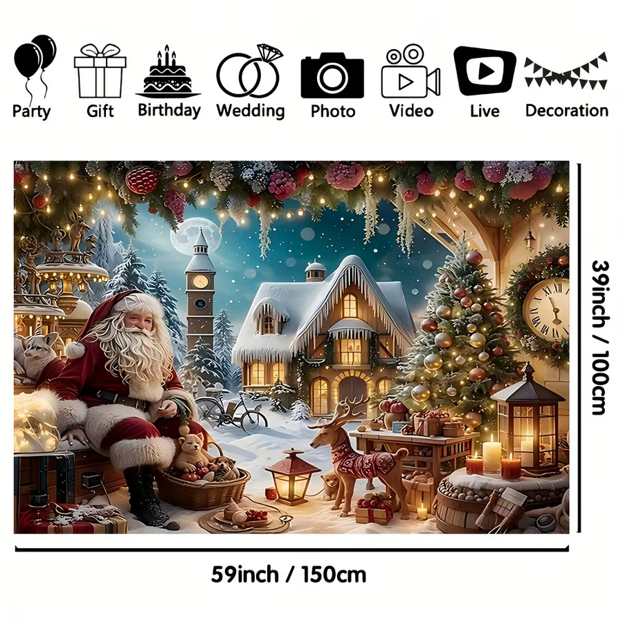 VIKAMA Weihnachtsmann Schneeszene Wandteppich für Wohnzimmer und Kinderzimmer zur Weihnachtsdekoration - Bild 2