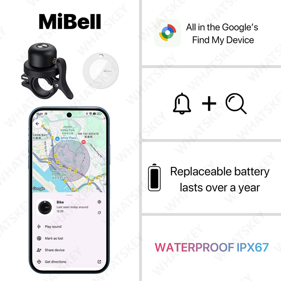 Peocke GPS-Tracker und Fahrradklingel aus Aluminiumlegierung in Schwarz für Android und iPhone, geeignet für Mountainbikes und Rennräder - Bild 3