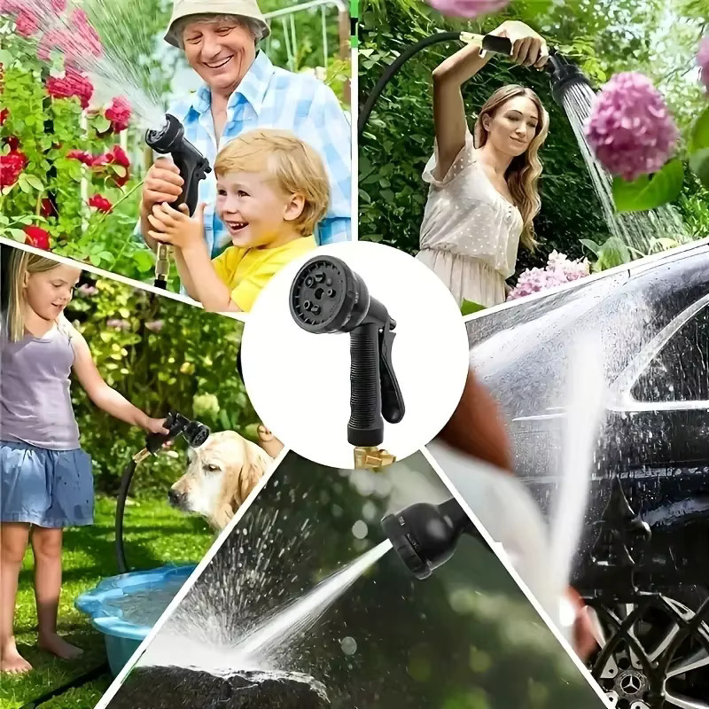 Ausziehbarer Gartenschlauch FLOWERS SPRAL in Schwarz mit 8-Sprühmodus-Spritzpistole, knickfreier und flexibler Magie-Wasserschlauch aus Kunststoff - Bild 6