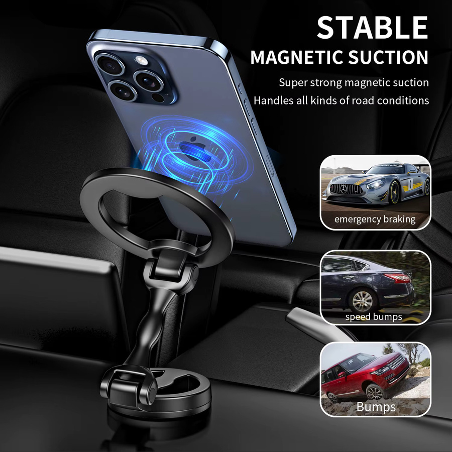 Riggler Magnetischer Autotelefonhalter 720 Grad Drehbar, Faltbarer MagSafe Ständer für iPhone 15 14 13 12 und iOS Geräte, Farbe: Schwarz - Bild 2