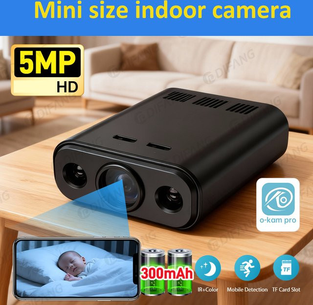 DiFang Mini Indoor Kamera 5MP HD Video mit Ton, Tragbarer DV Recorder als Verdeckte Sicherheitskamera für Home, Office und Baby Monitoring, Schwarz - Bild 1